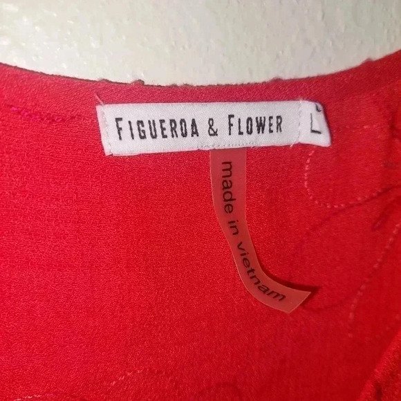 Figueroa and Flower Red High Low Tunic Button Down Blouse W/cami Large - Picture 5 of 9